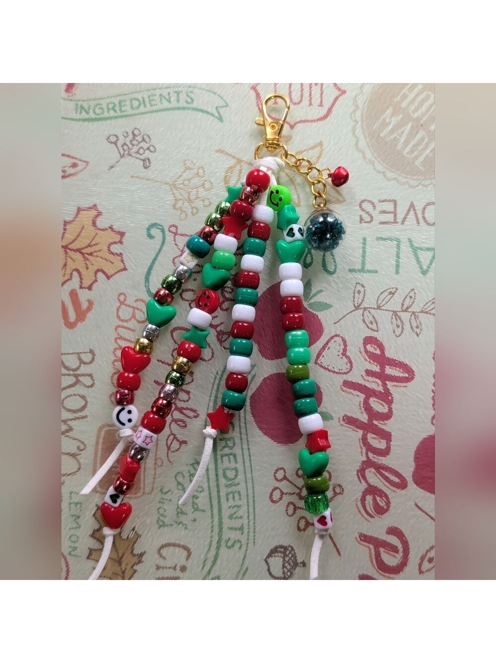 Colorful Christmas Beaded Bag Charm Keychain